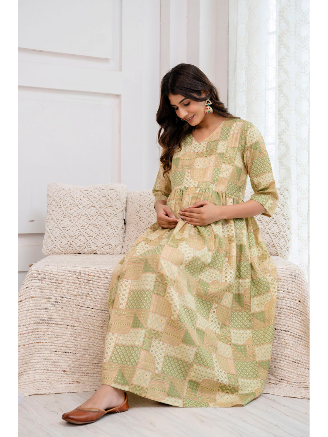 Green Printed Maternity Dress