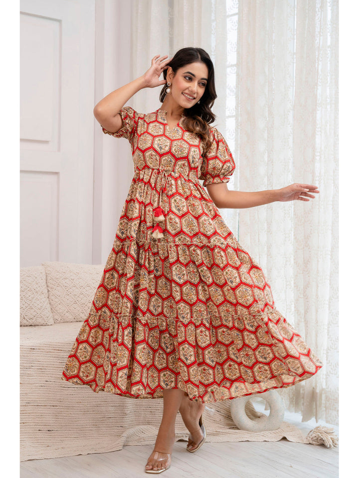 Red Printed Flared Dress
