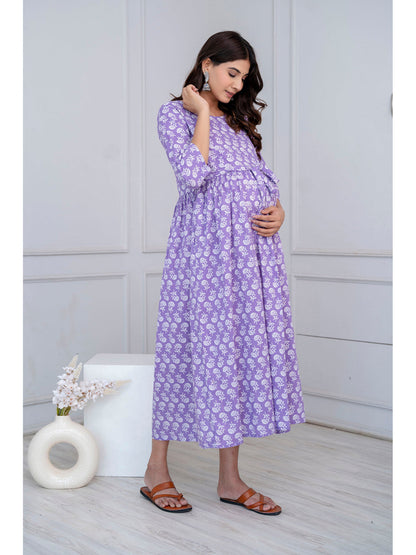 Purple Printed Maternity Dress