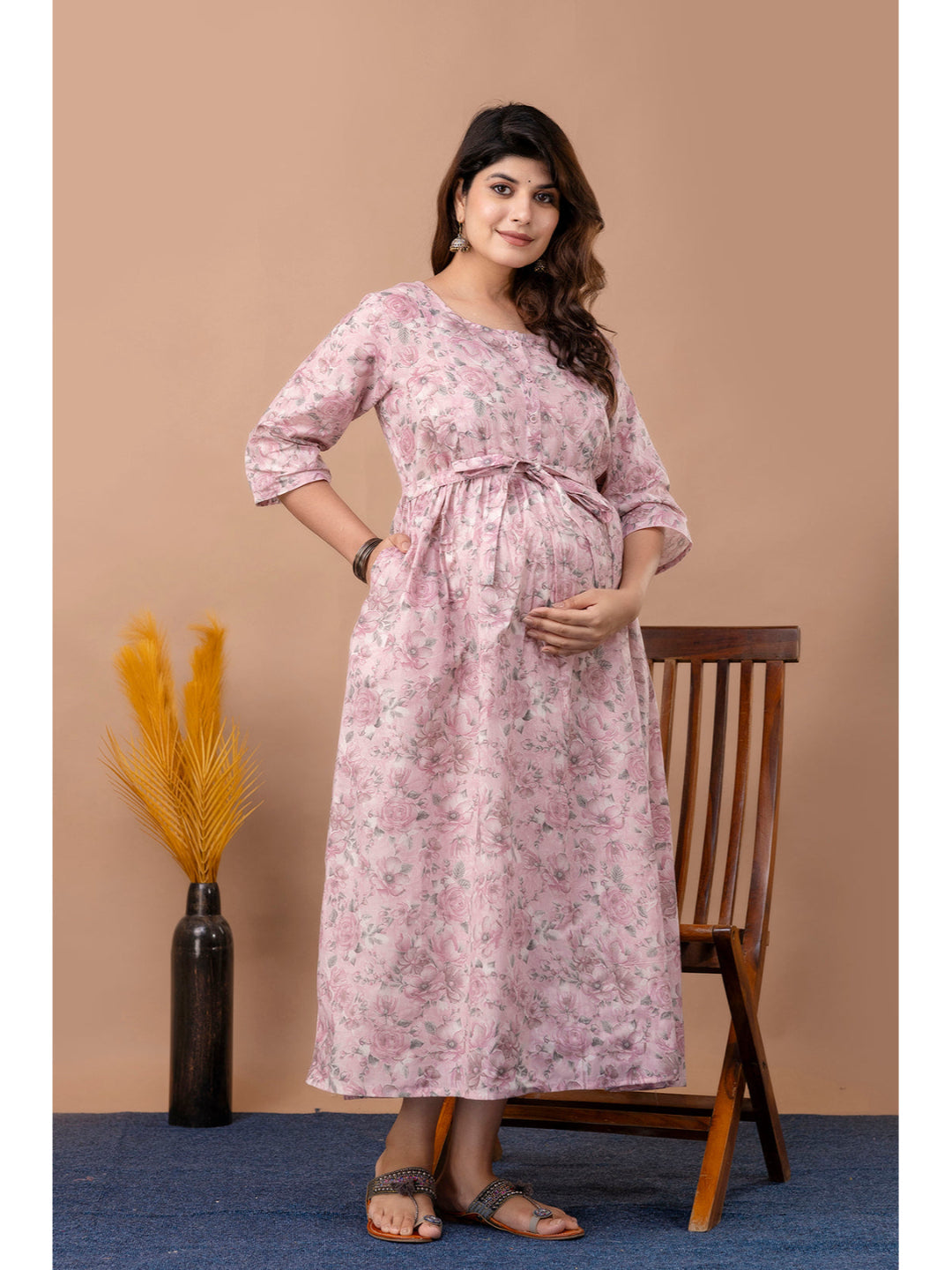 Pink Printed Maternity Dress