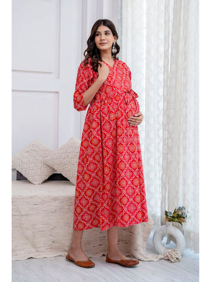 Red Printed Maternity Dress