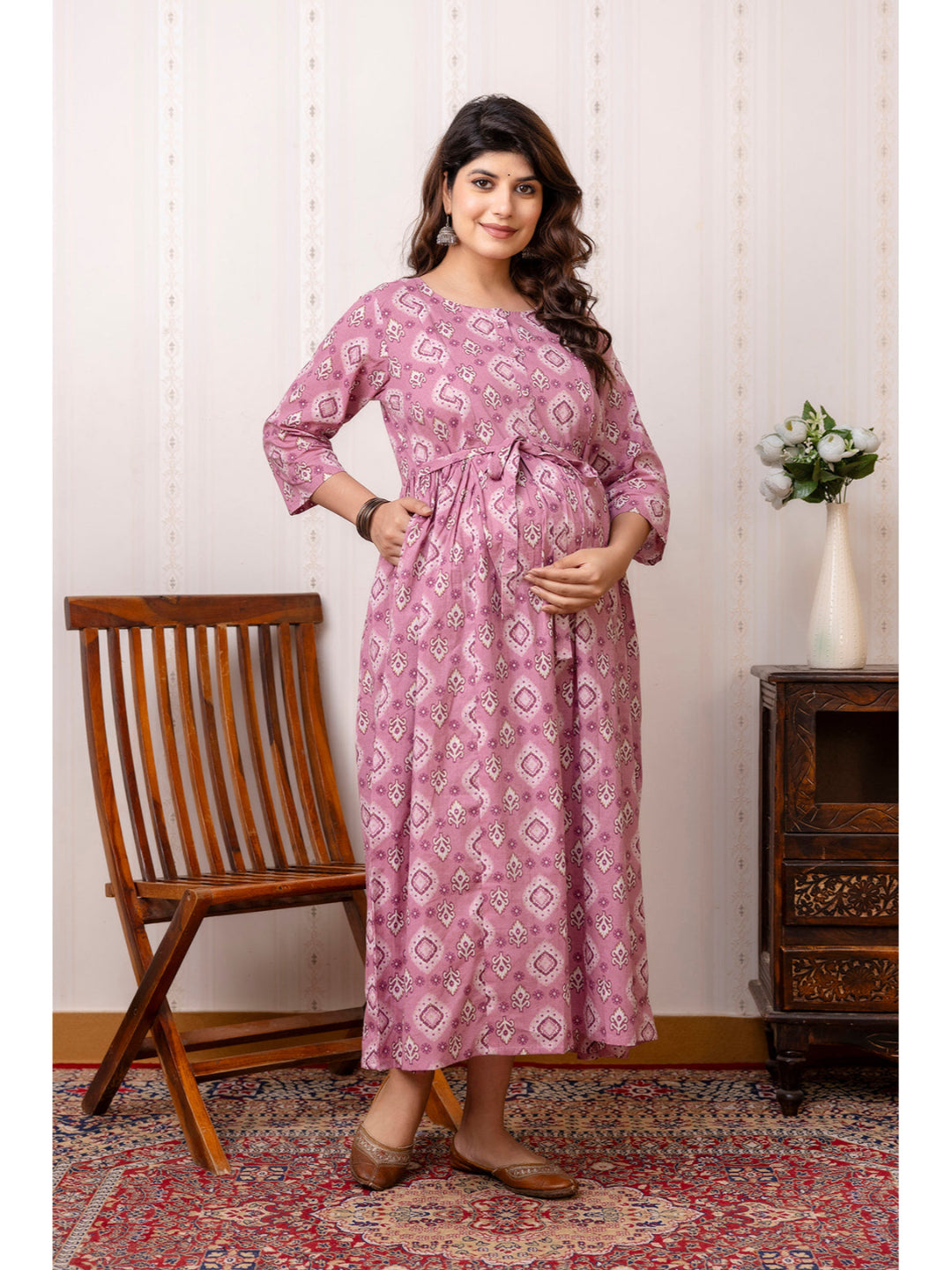 Mauve Printed Maternity Dress