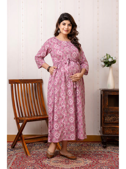 Mauve Printed Maternity Dress