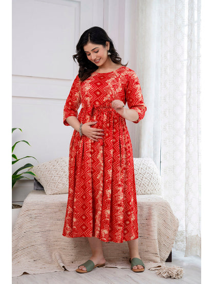 Red Printed Maternity Dress