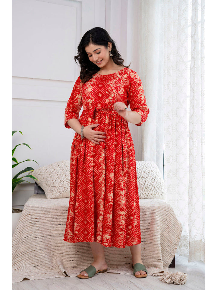 Red Printed Maternity Dress