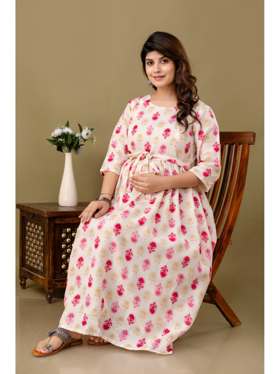 Off White Printed Flared Maternity Dress