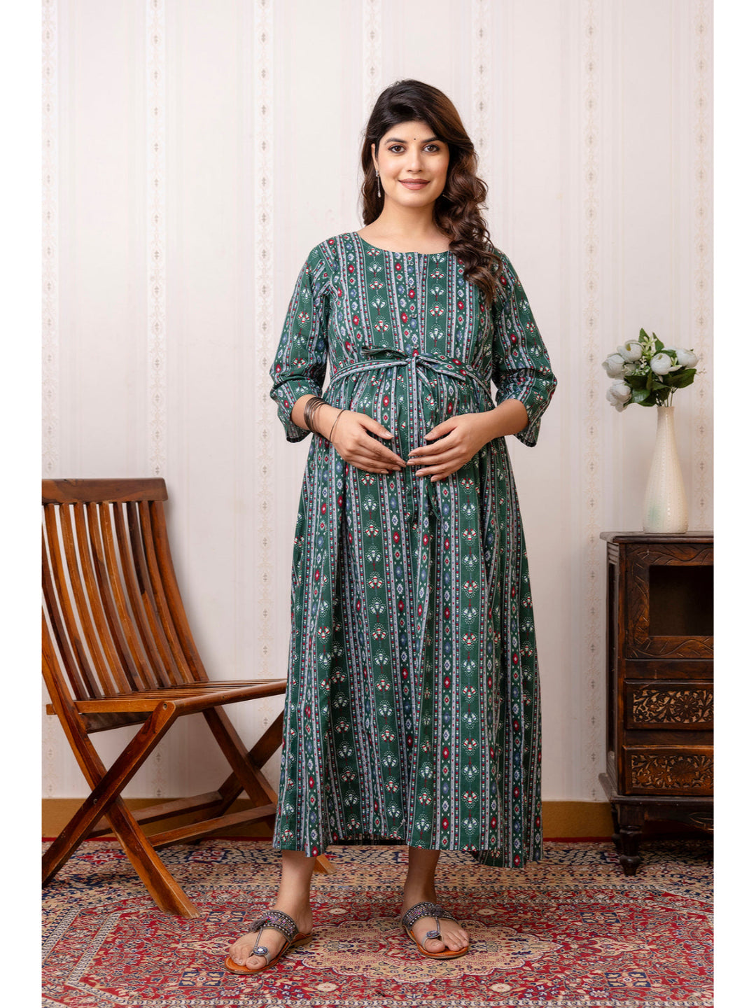 Green Printed Maternity Dress