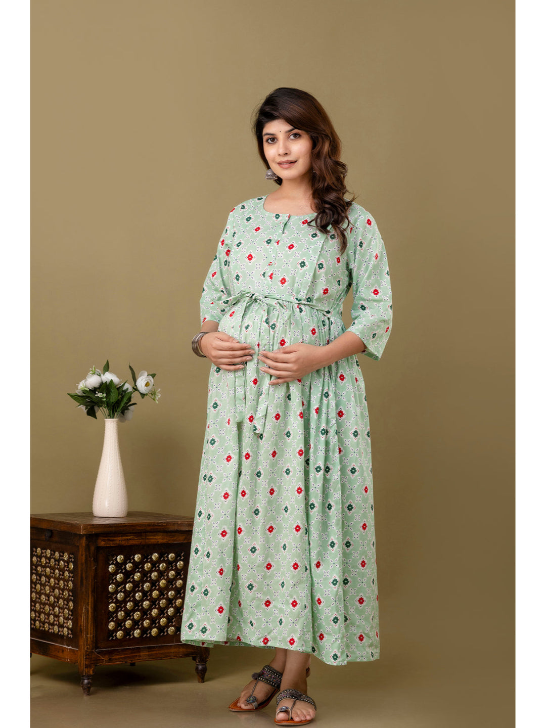 Green Printed Maternity Dress