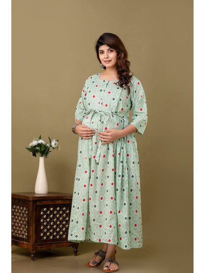 Green Printed Maternity Dress
