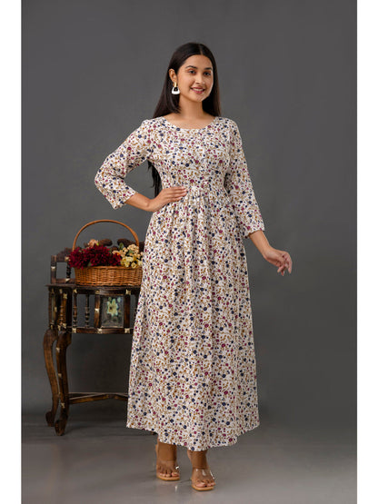 Off White Printed Flared Dress