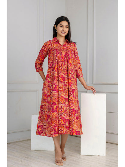 Multicolor Printed Flared Dress