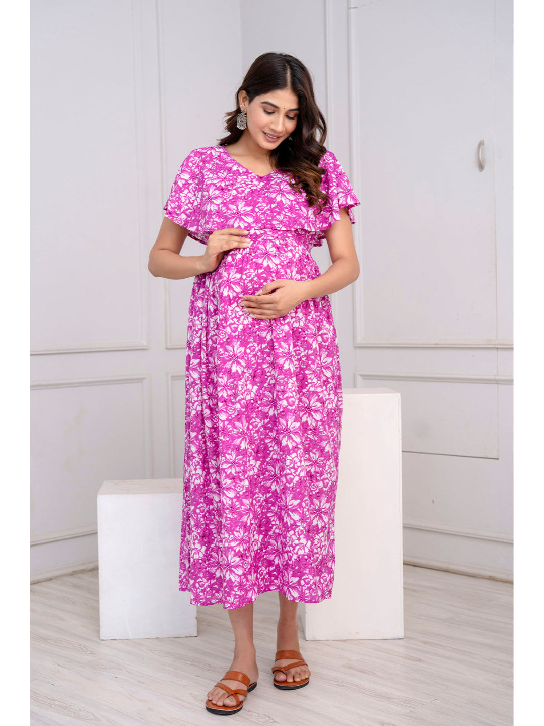 Purple Printed Maternity Dress