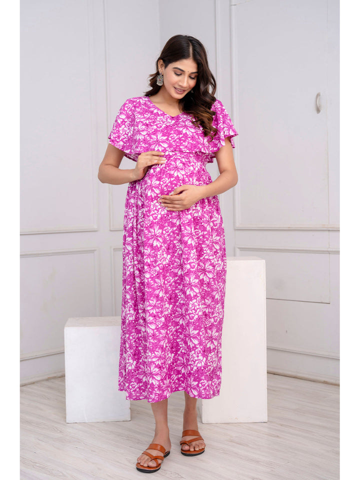 Purple Printed Maternity Dress