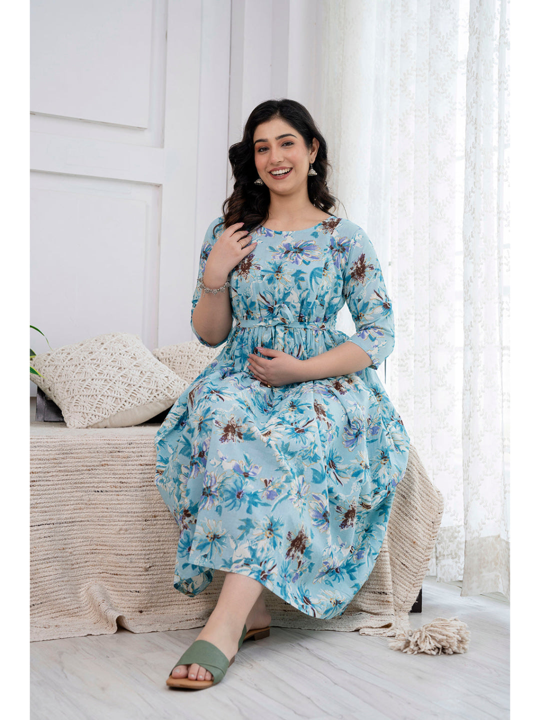 Blue Printed Maternity Dress