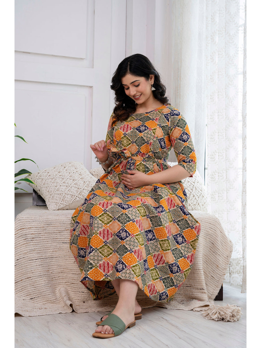 Multicolor Printed Maternity Dress