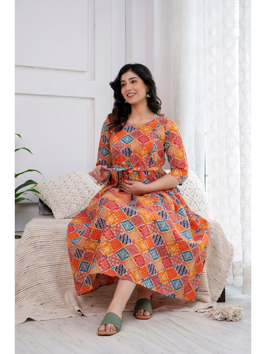 Orange Printed Maternity Dress