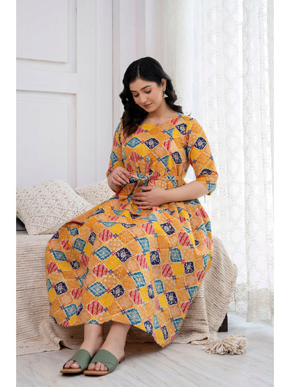 Yellow Printed Maternity Dress