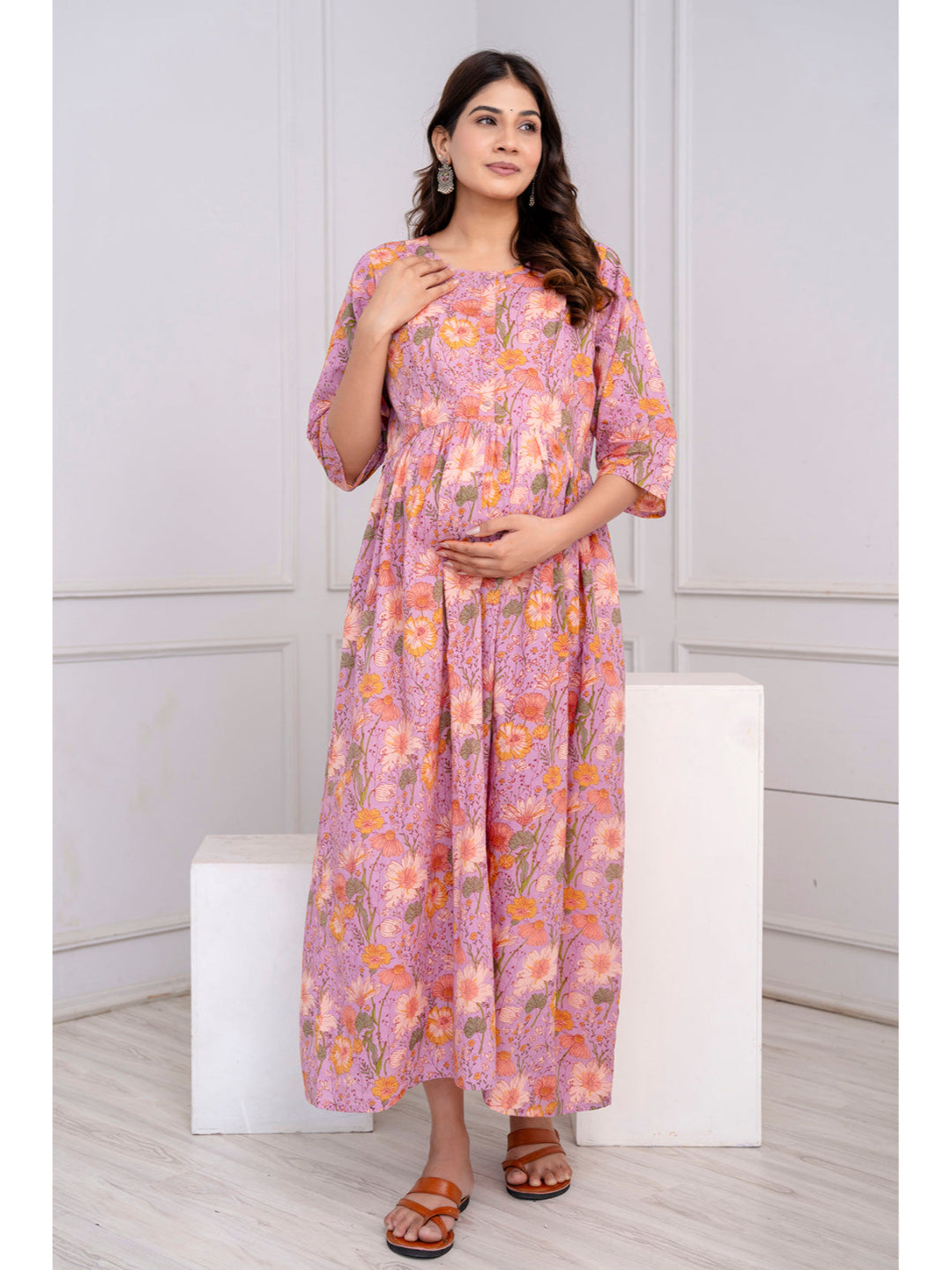 Purple Printed Maternity Dress