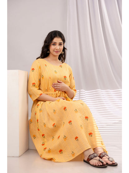 Yellow Printed Maternity Dress