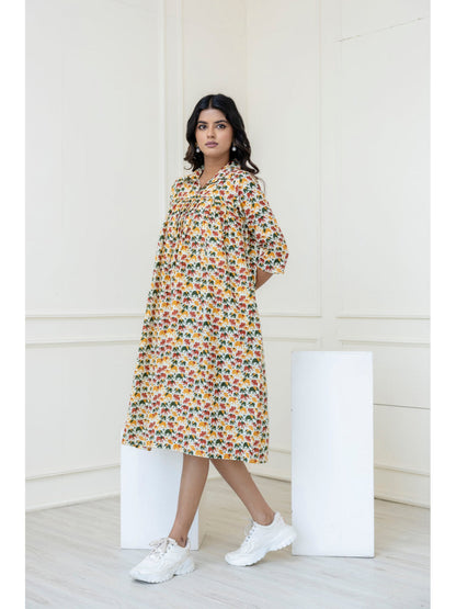 Multicolor Printed Flared Midi Dress