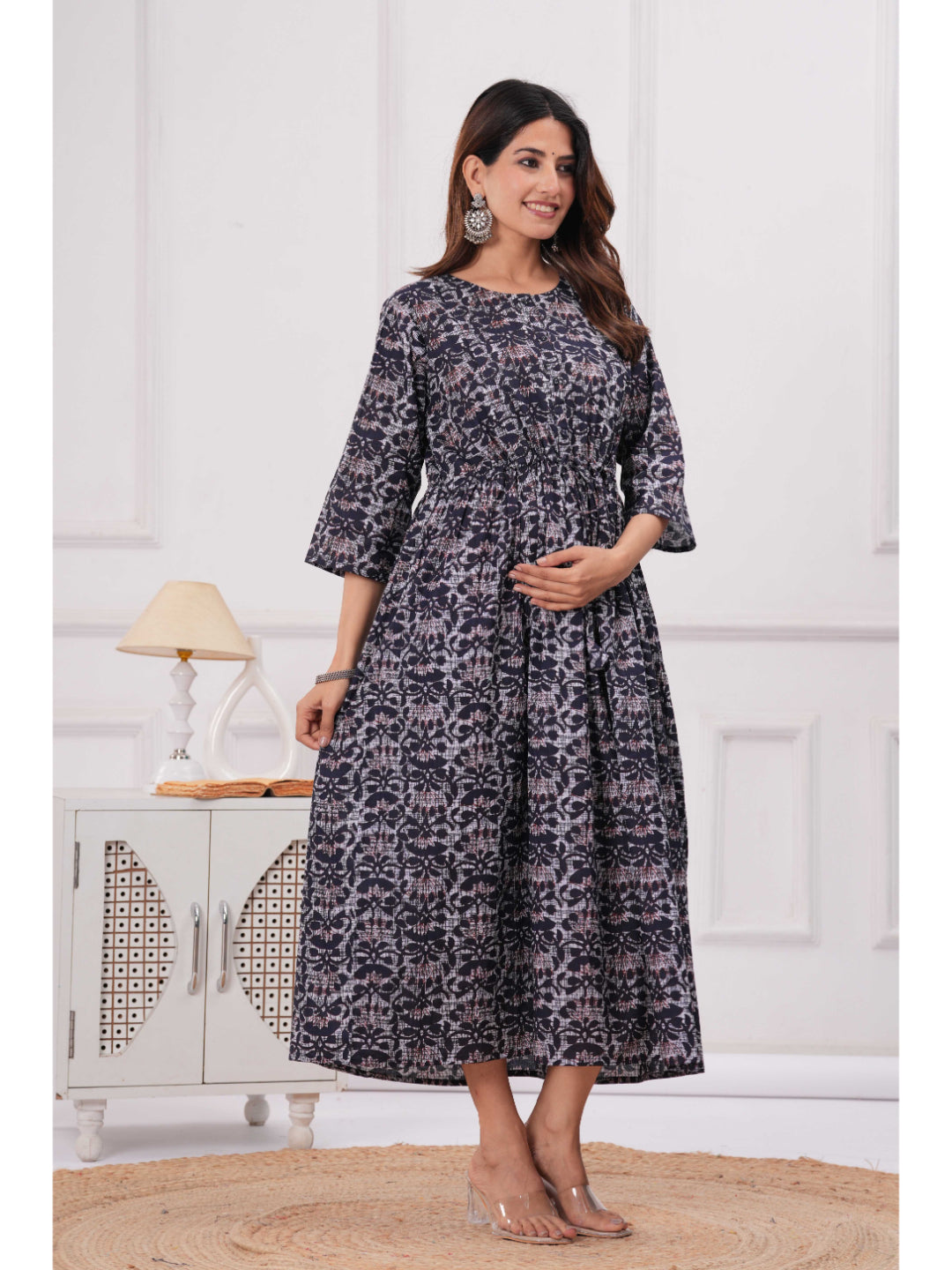 Blue Printed Maternity Dress