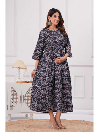 Blue Printed Maternity Dress