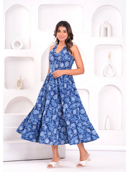 Blue Floral Printed Maxi Dress