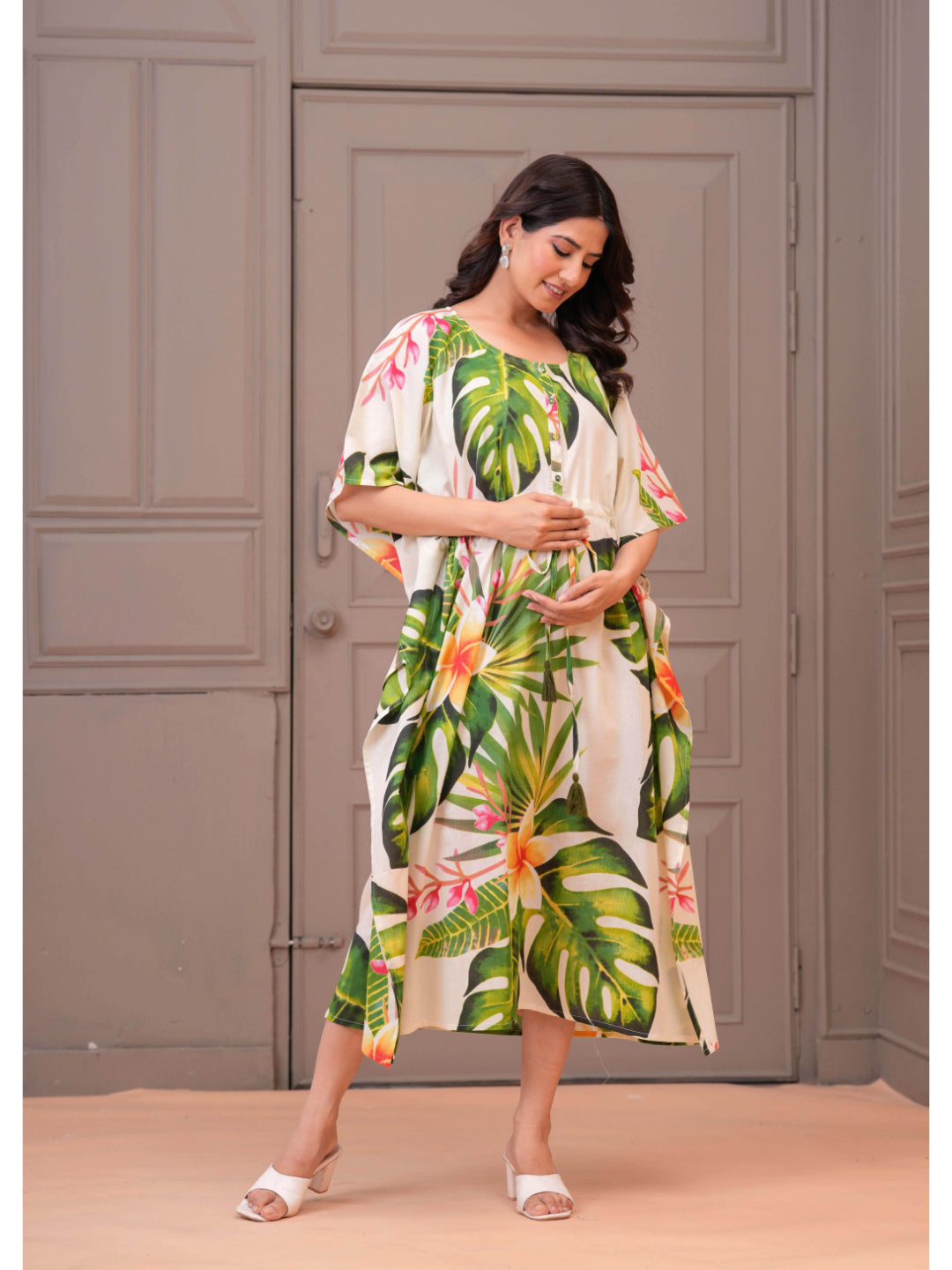 Multicolour Printed Kaftaan Maternity Dress