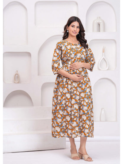 Floral Printed Flared Maternity Dress