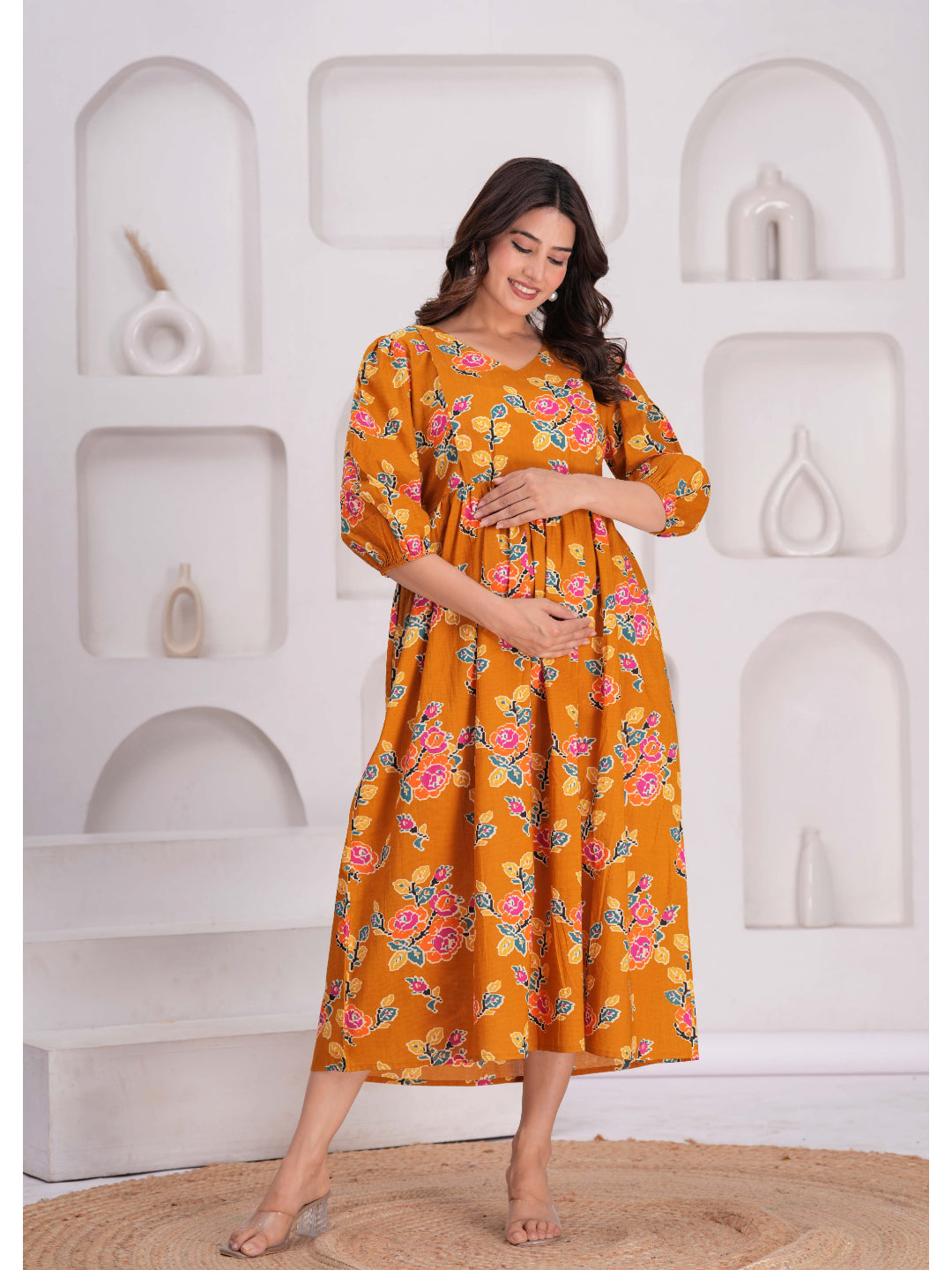 Floral Printed Flared Maternity Dress