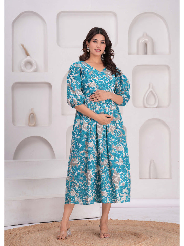 Printed Flared Maternity Dress