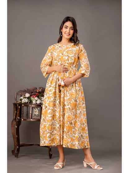 Yellow Printed Maternity Dress