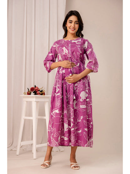 Lavender Printed Maternity Dress