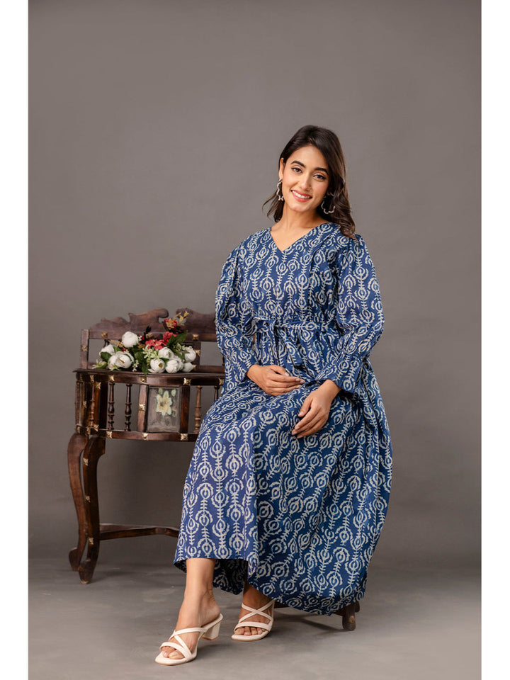 Blue Printed Maternity Dress