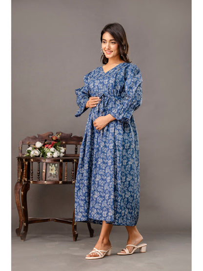 Blue Printed Maternity Dress