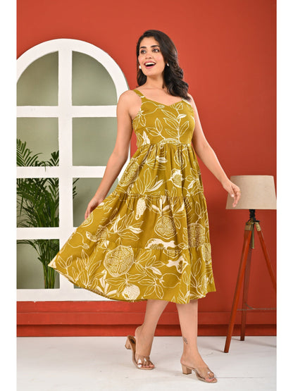 Olive Tropical Printed Dress