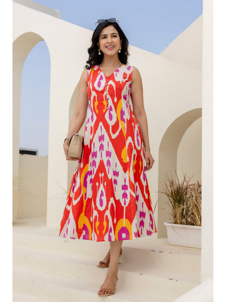Printed Multicolor V- Neck Dress