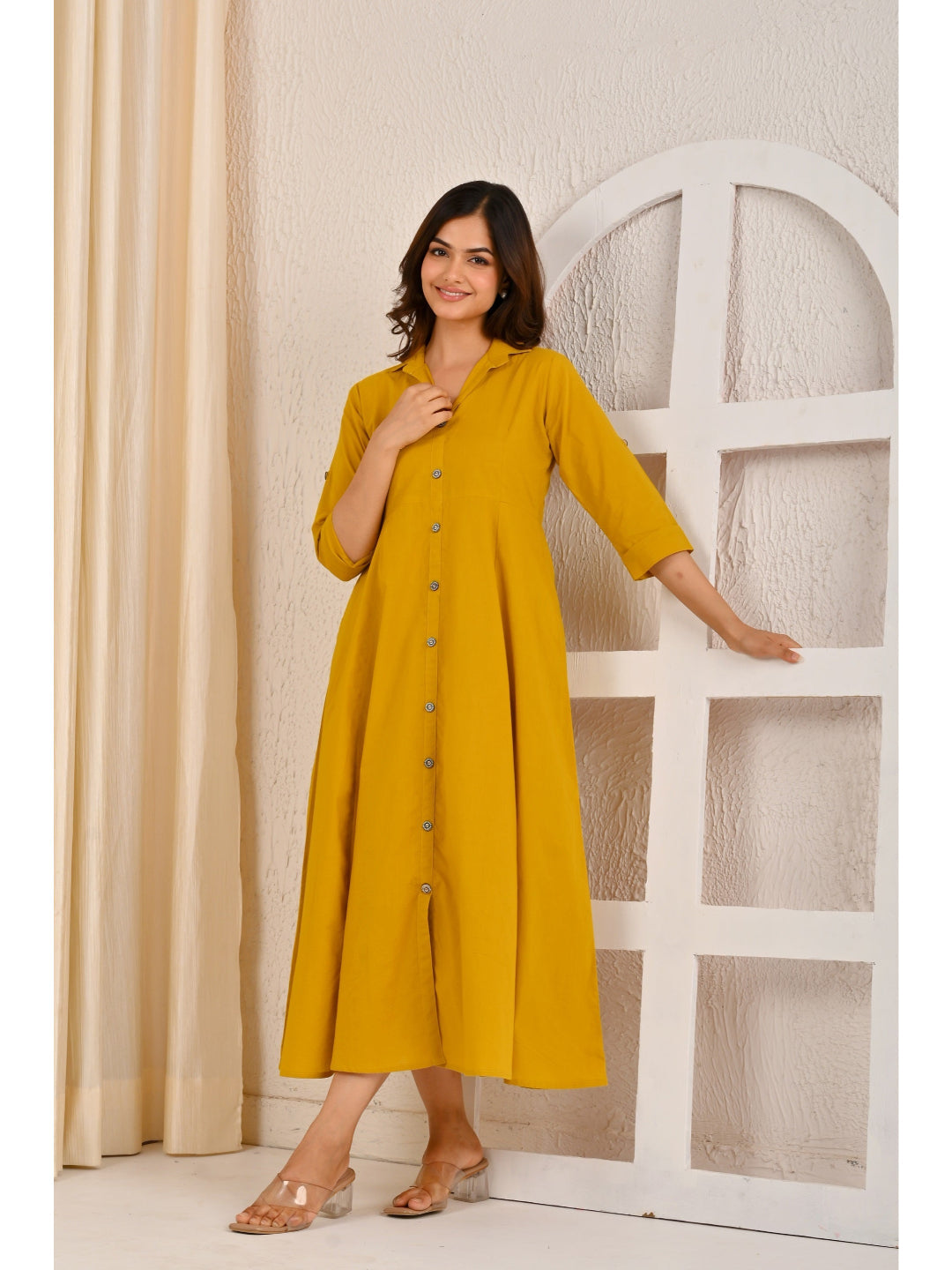 Yellow Solid Casual Wear Dress