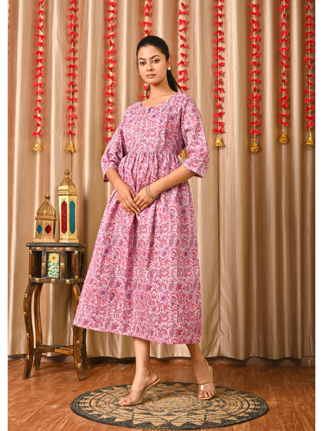Women Lavender Printed Flared Dress