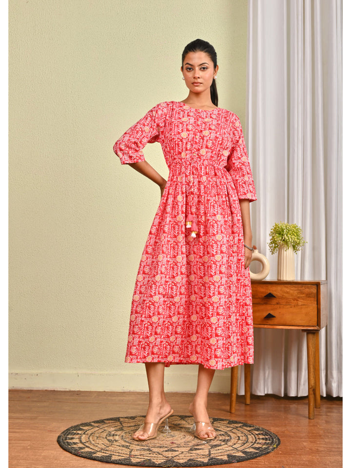 Women Pink Printed Flared Dress