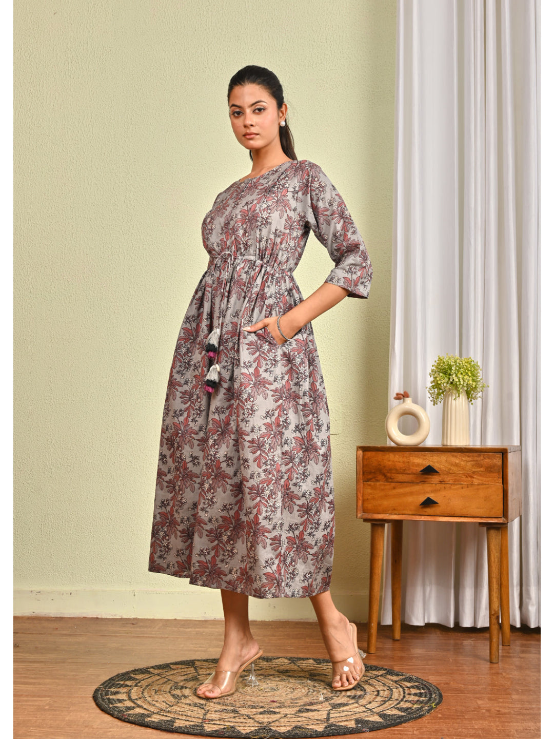 Women Grey Printed Flared Dress