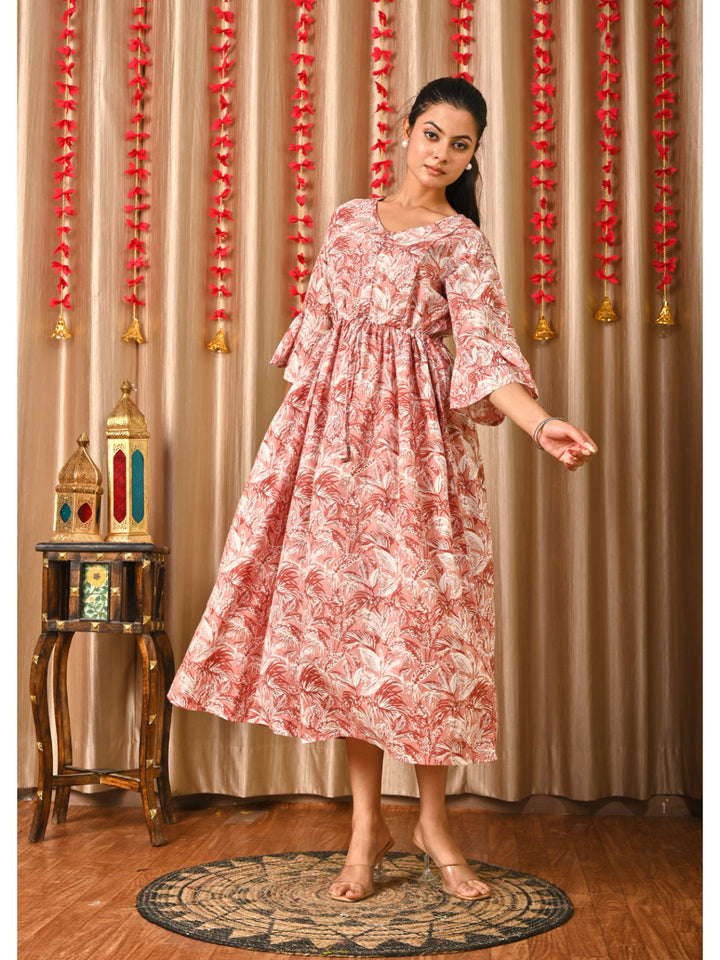 Women Mauve Floral Printed Flared Dress