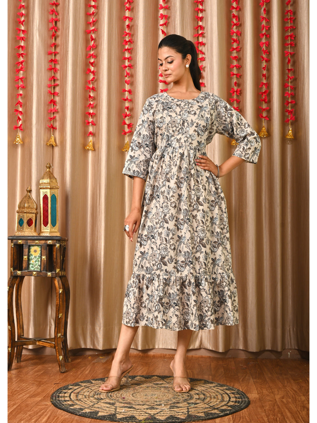 Women Grey Printed Flared Dress
