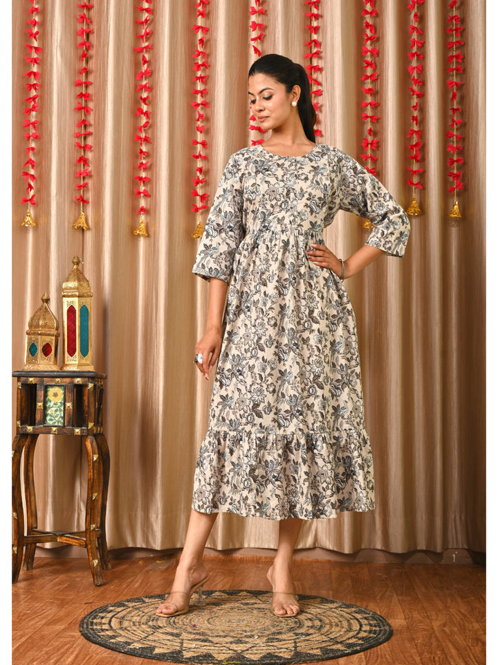 Women Grey Printed Flared Dress