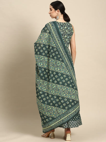 Green Floral Printed Kurta With Sharara And Dupatta