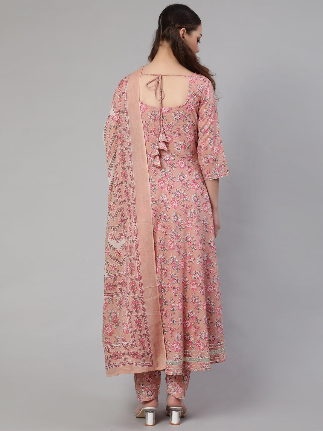Mauve Floral Printed Anarkali Kurta With Trouser And Dupatta
