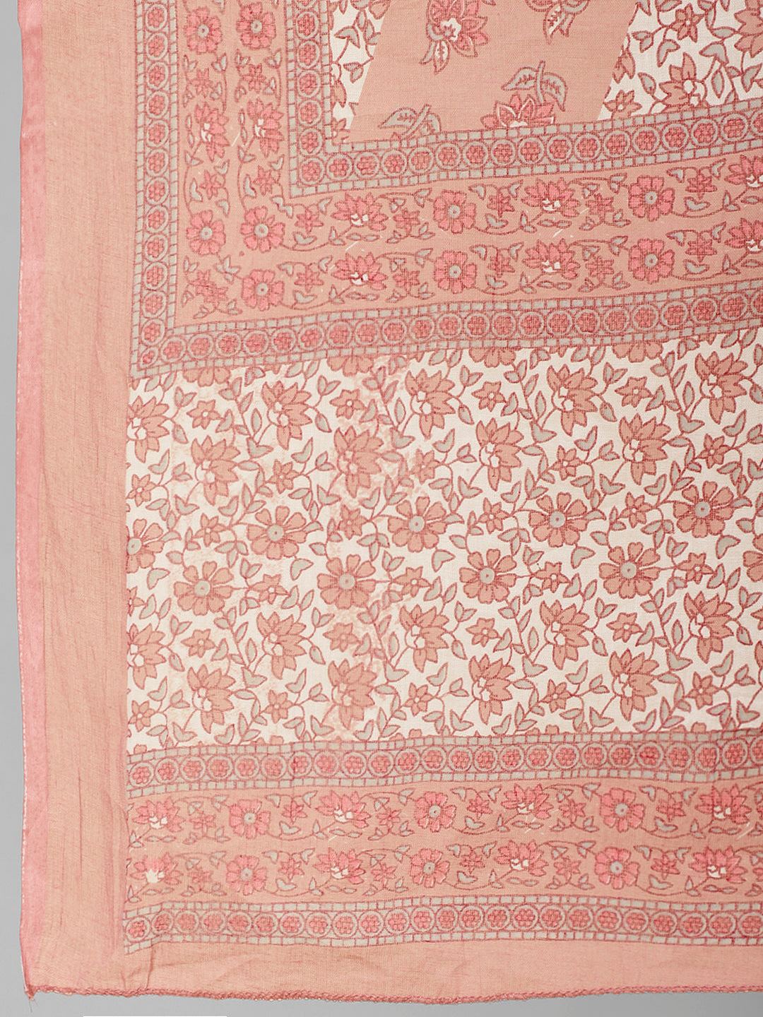 Plus Size Pink Printed Kurta And Palazzo With Dupatta