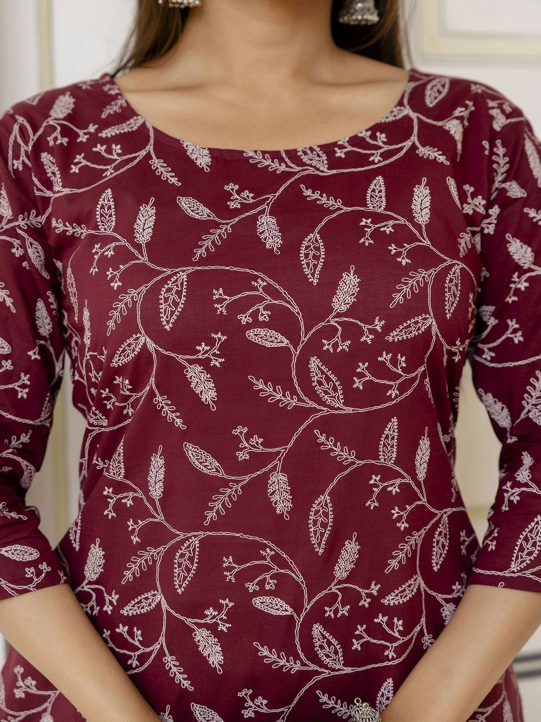 Burgundy Printed Straight Kurta With Trouser
