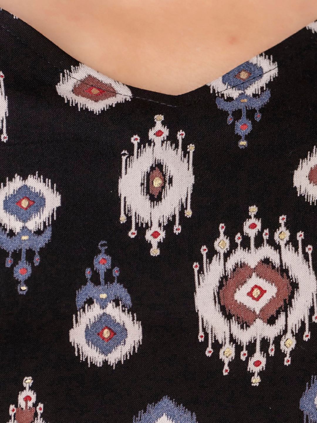 Black Printed Straight Kurta With Trouser