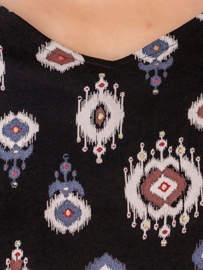 Black Printed Straight Kurta With Trouser